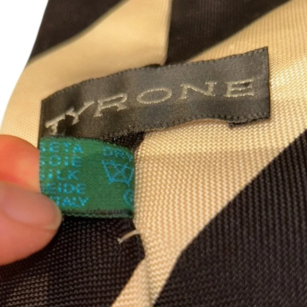 tyrone black ivory bold diagonal stripe SILK tie ITALY